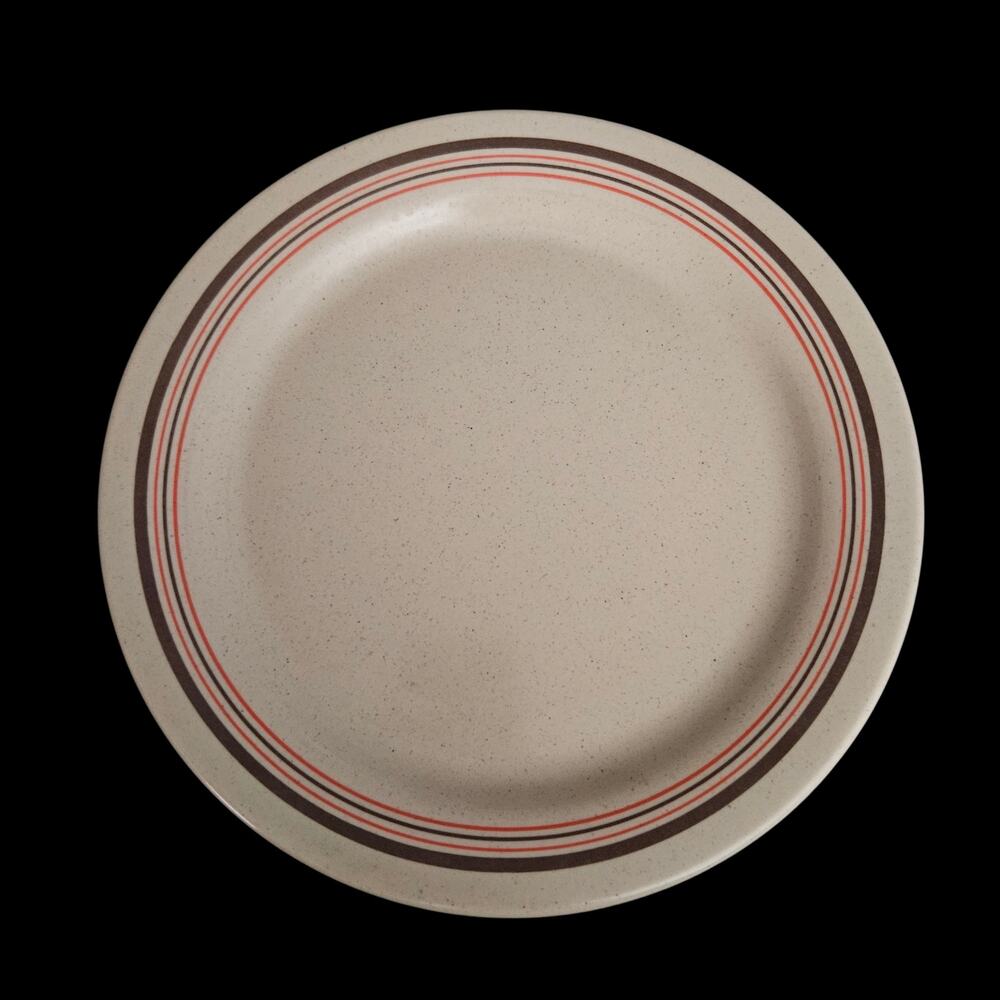 Prolon Melamine Dinner Plates Set of 3 Beige Speckled Brown Red Stripe